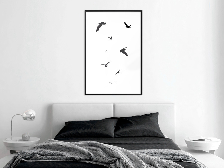 Wall Poster Evening Flight - black and white fantastical flying birds on white background 123592 additionalImage 3