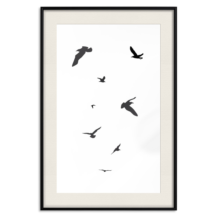 Wall Poster Evening Flight - black and white fantastical flying birds on white background 123592 additionalImage 18
