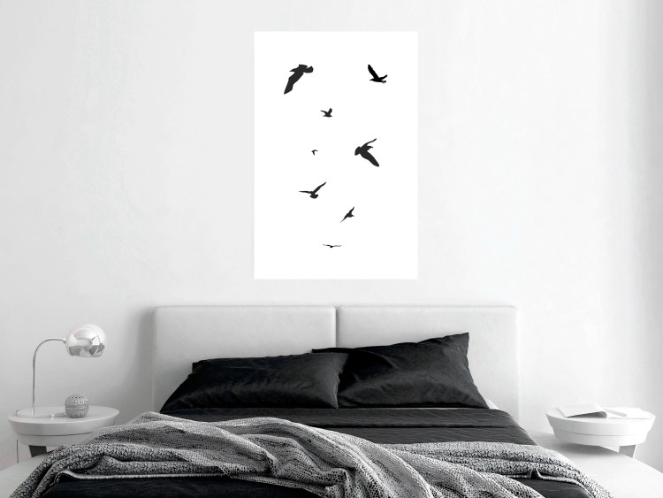 Wall Poster Evening Flight - black and white fantastical flying birds on white background 123592 additionalImage 23