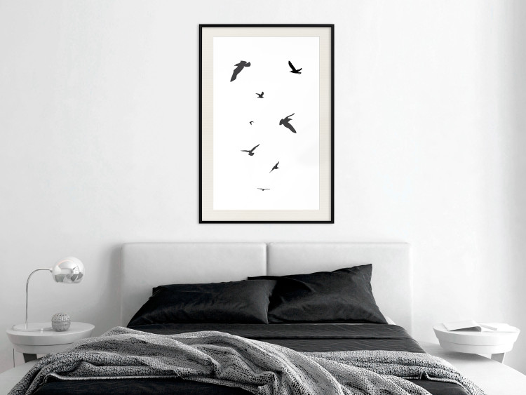 Wall Poster Evening Flight - black and white fantastical flying birds on white background 123592 additionalImage 22