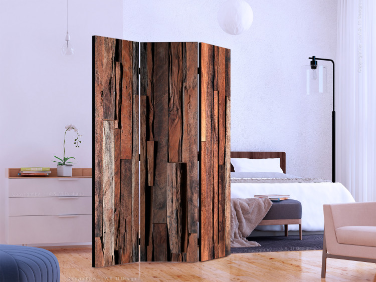 Room Divider Honeyed Planks (3-piece) - wooden pattern in warm brown tones 124092 additionalImage 2