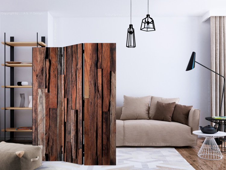 Room Divider Honeyed Planks (3-piece) - wooden pattern in warm brown tones 124092 additionalImage 4