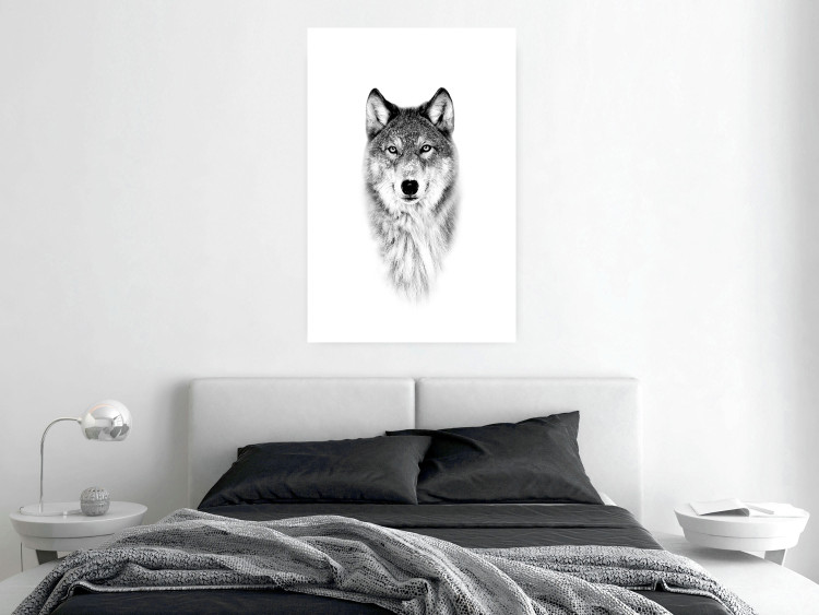 Poster Snowy Wolf - black and white portrait of a wolf on a bright contrasting background 126292 additionalImage 3