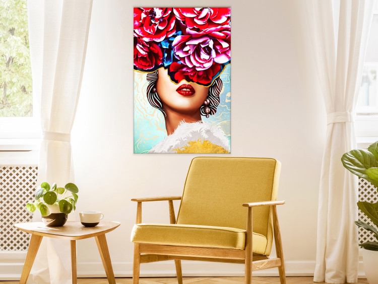Canvas Sweet Lips (1-part) vertical - abstraction of woman and flowers 127792 additionalImage 3
