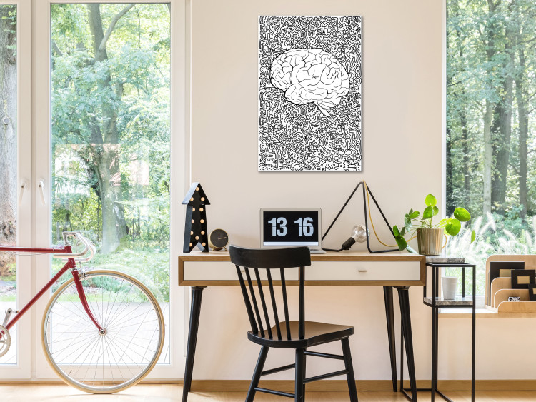 Canvas Art Print Anatomical brain contours - abstract, black drawings on background 127892 additionalImage 3