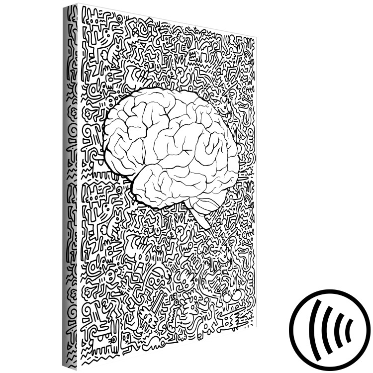 Canvas Art Print Anatomical brain contours - abstract, black drawings on background 127892 additionalImage 6