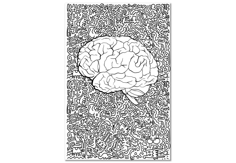 Canvas Art Print Anatomical brain contours - abstract, black drawings on background 127892