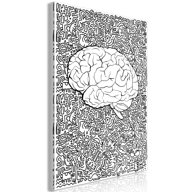 Canvas Art Print Anatomical brain contours - abstract, black drawings on background 127892 additionalImage 2