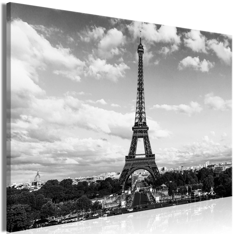 Canvas Print Black and White Eiffel Tower (1-part) wide - architecture of Paris 128392 additionalImage 2