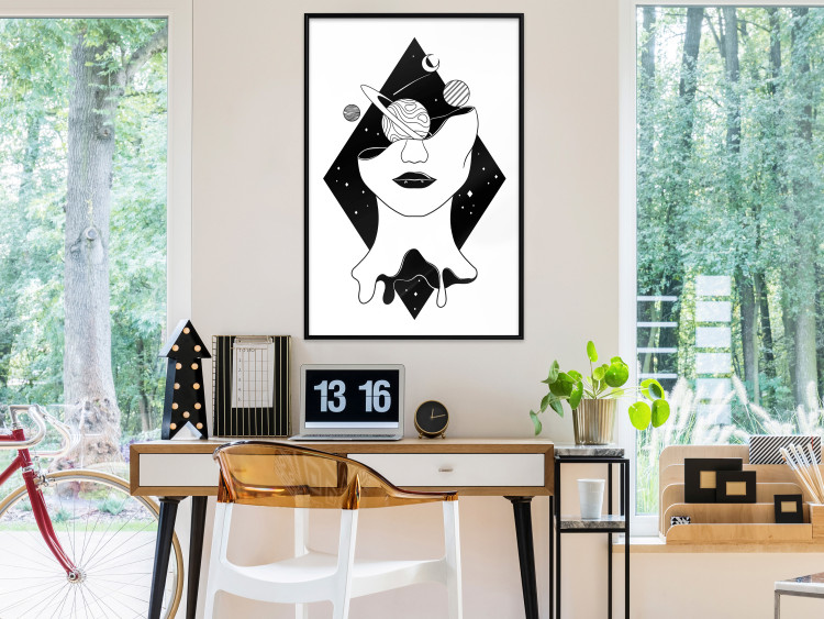 Poster Cosmos in Mind - abstract black portrait of woman with planets 128492 additionalImage 4