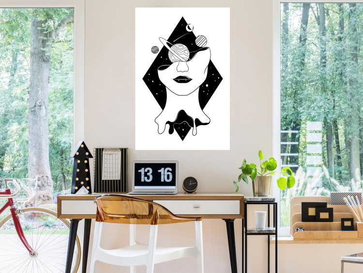 Poster Cosmos in Mind - abstract black portrait of woman with planets 128492 additionalImage 2