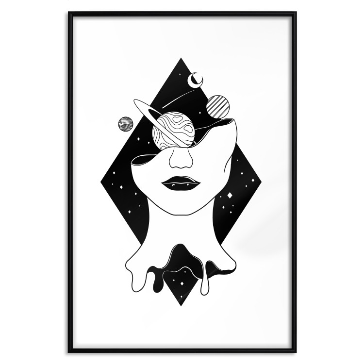 Poster Cosmos in Mind - abstract black portrait of woman with planets 128492 additionalImage 15