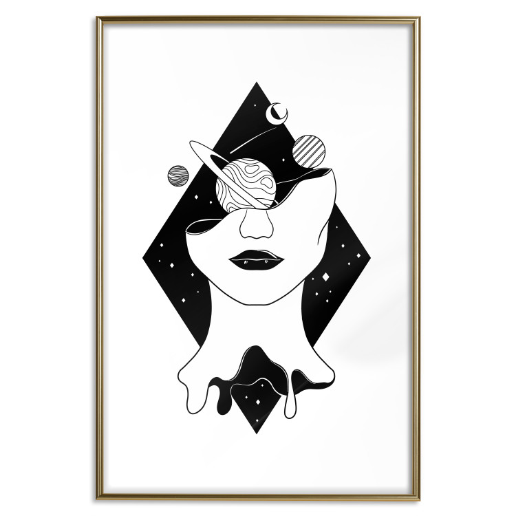 Poster Cosmos in Mind - abstract black portrait of woman with planets 128492 additionalImage 14