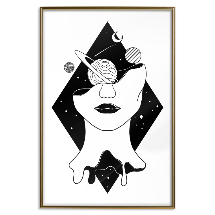 Poster Cosmos in Mind - abstract black portrait of woman with planets 128492 additionalImage 21