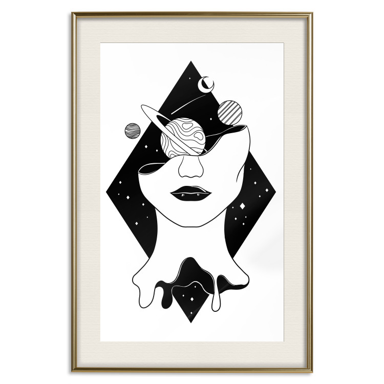 Poster Cosmos in Mind - abstract black portrait of woman with planets 128492 additionalImage 20