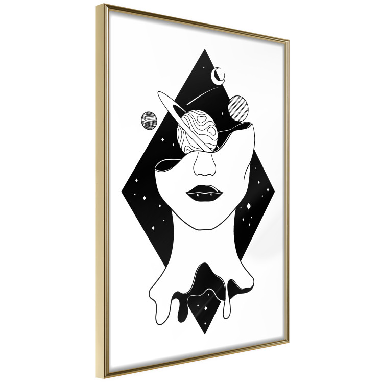 Poster Cosmos in Mind - abstract black portrait of woman with planets 128492 additionalImage 12