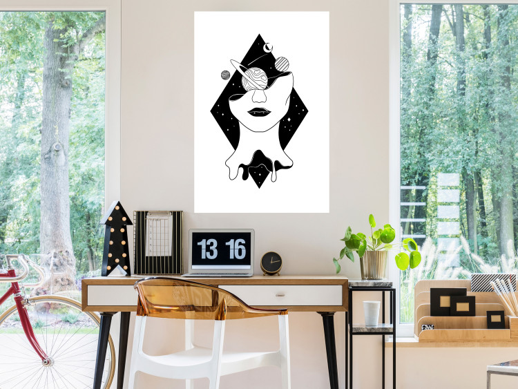 Poster Cosmos in Mind - abstract black portrait of woman with planets 128492 additionalImage 3