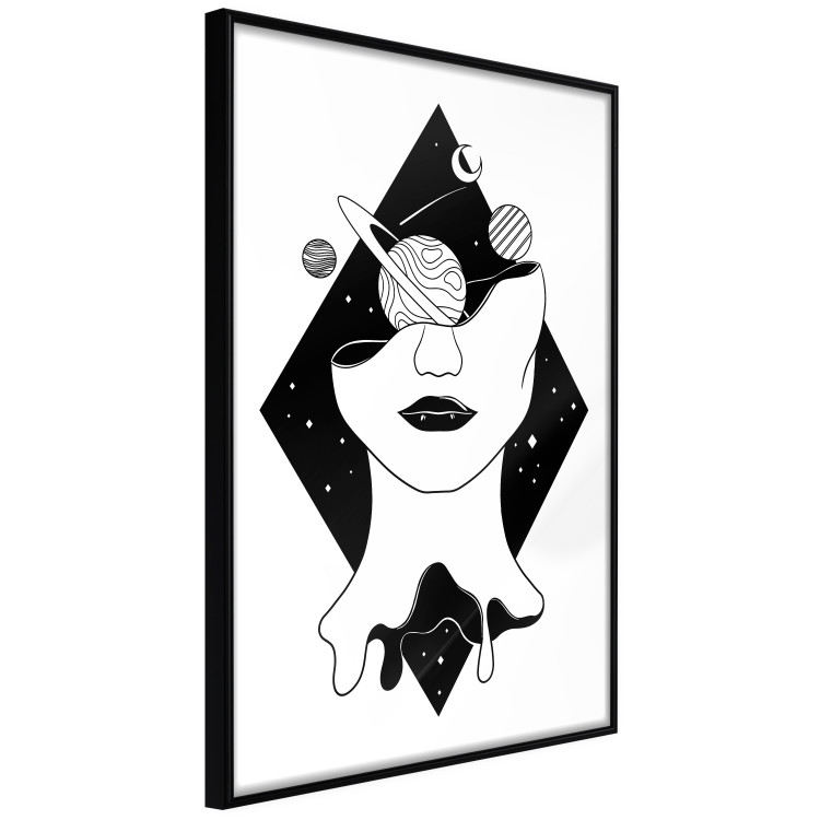 Poster Cosmos in Mind - abstract black portrait of woman with planets 128492 additionalImage 11