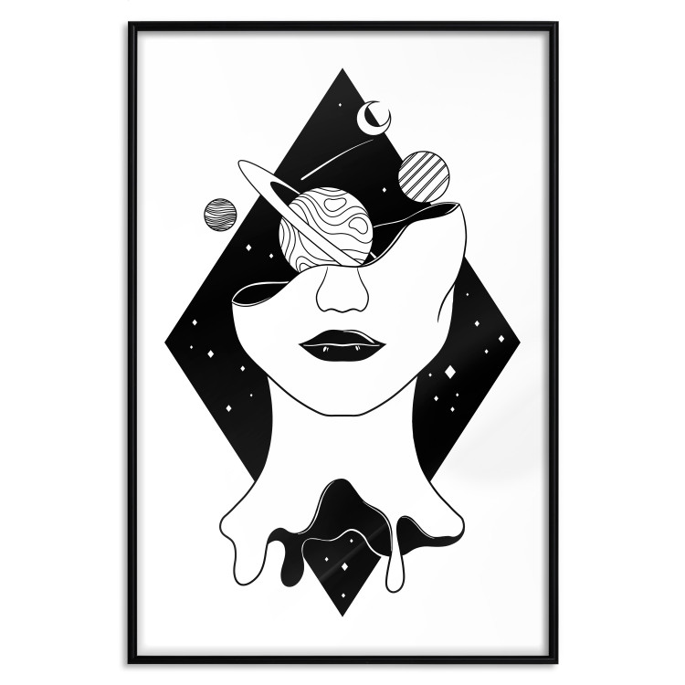 Poster Cosmos in Mind - abstract black portrait of woman with planets 128492 additionalImage 18