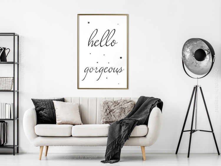 Wall Poster Hello Gorgeous - black English text with stars on white background 129592 additionalImage 5