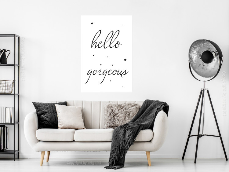 Wall Poster Hello Gorgeous - black English text with stars on white background 129592 additionalImage 2