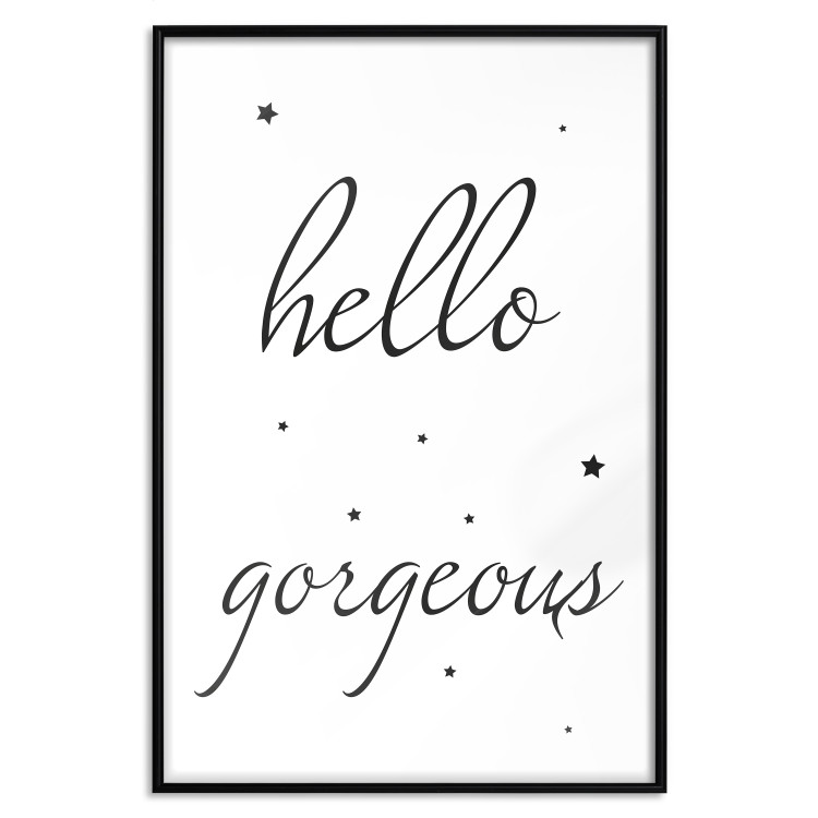Wall Poster Hello Gorgeous - black English text with stars on white background 129592 additionalImage 16