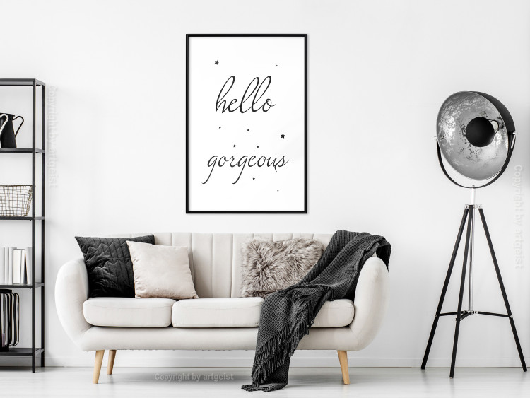 Wall Poster Hello Gorgeous - black English text with stars on white background 129592 additionalImage 18