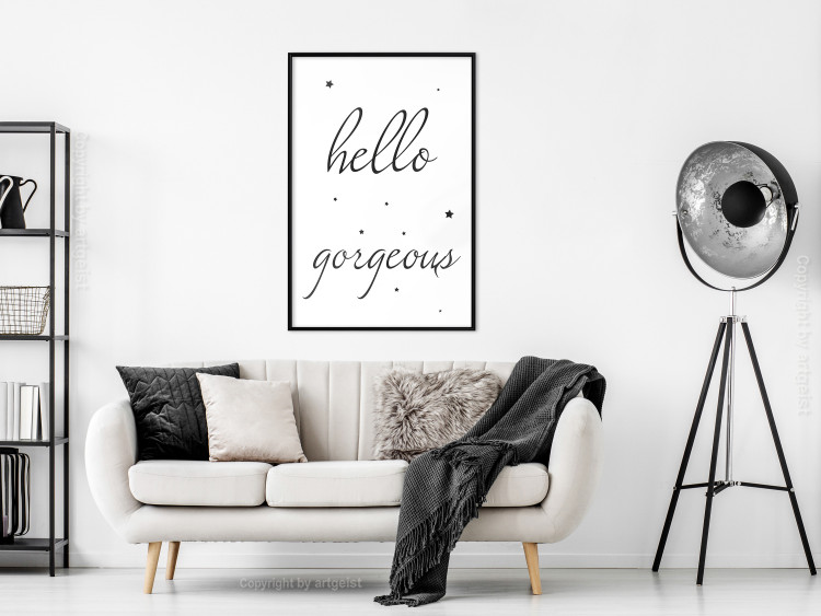 Wall Poster Hello Gorgeous - black English text with stars on white background 129592 additionalImage 4