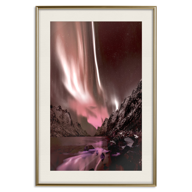 Wall Poster Senna Land - night landscape of pink aurora surrounded by mountains 132092 additionalImage 22