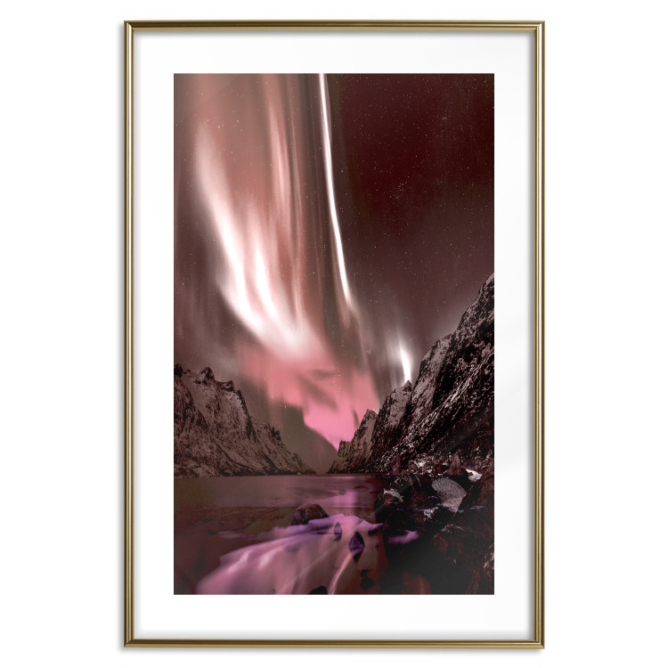 Wall Poster Senna Land - night landscape of pink aurora surrounded by mountains 132092 additionalImage 27