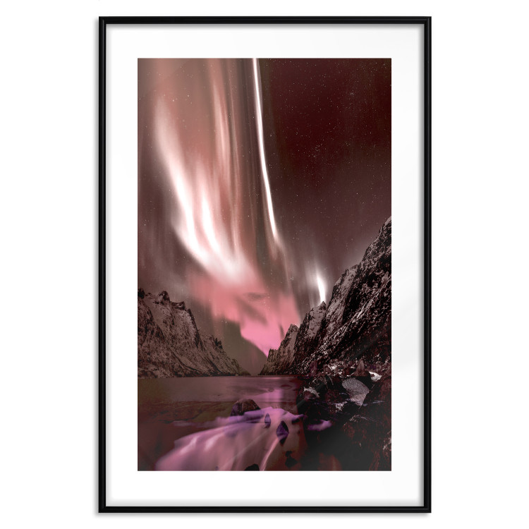 Wall Poster Senna Land - night landscape of pink aurora surrounded by mountains 132092 additionalImage 23