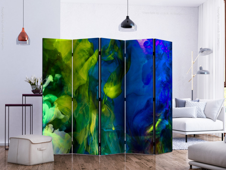 Folding Screen Colorful Flames (5-piece) - abstraction with a touch of blue 132692 additionalImage 2