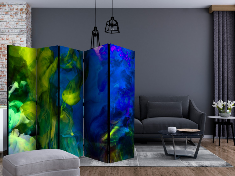 Folding Screen Colorful Flames (5-piece) - abstraction with a touch of blue 132692 additionalImage 4