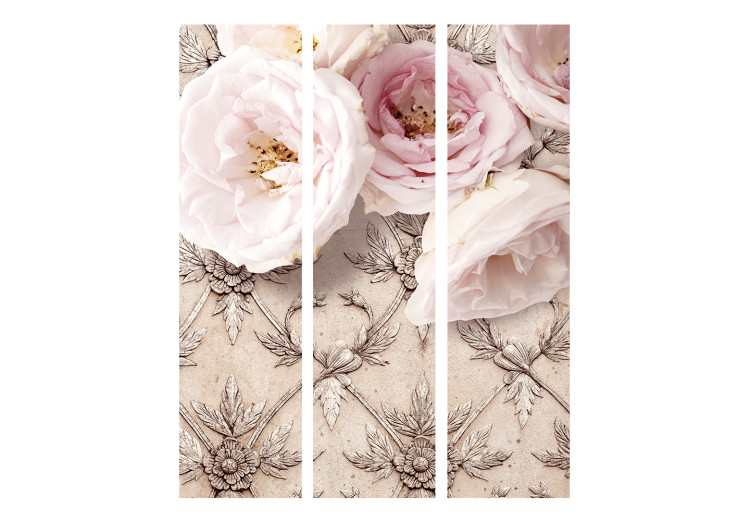 Room Divider Screen Romantic Beige (3-piece) - composition in roses on a patterned background 132792 additionalImage 3