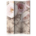 Room Divider Screen Romantic Beige (3-piece) - composition in roses on a patterned background 132792