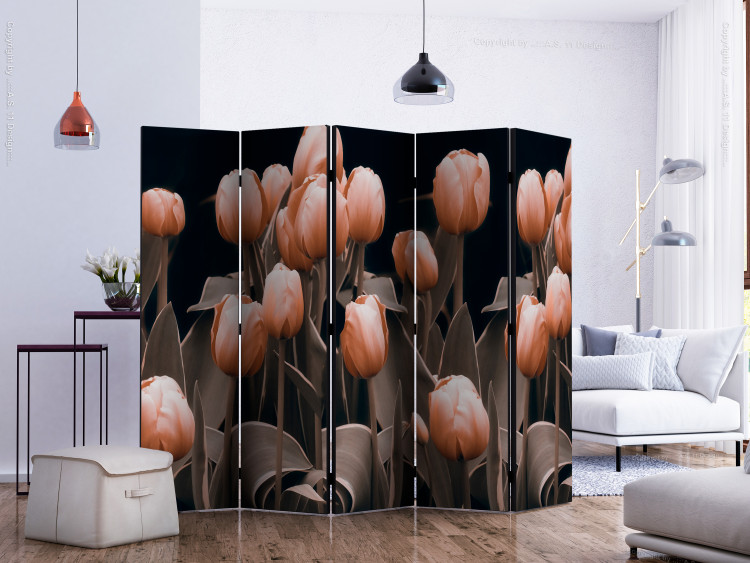 Folding Screen Ladies among the Flowers II (5-piece) - bouquet of pink tulips 132892 additionalImage 2