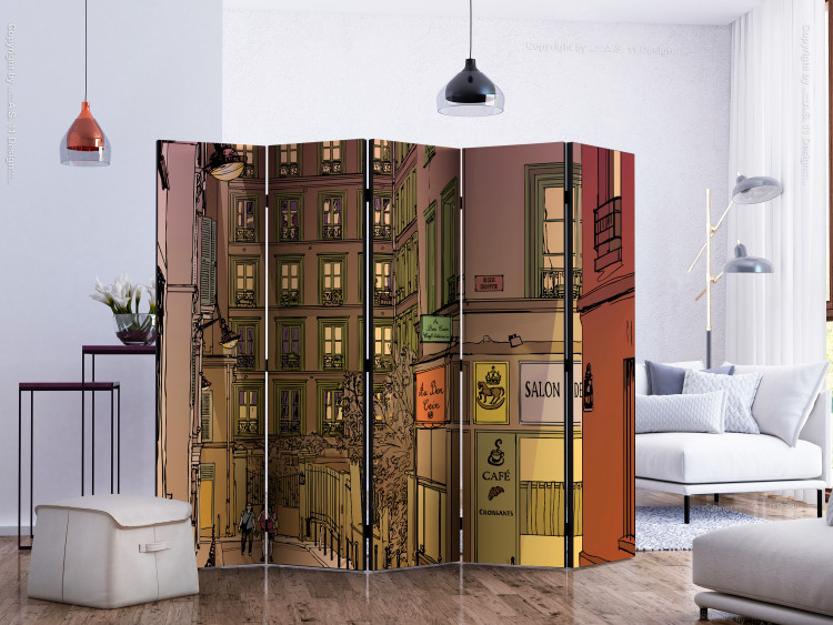 Room Divider Screen Dinner in Paris II (5-piece) - colorful street and architecture 133092 additionalImage 2