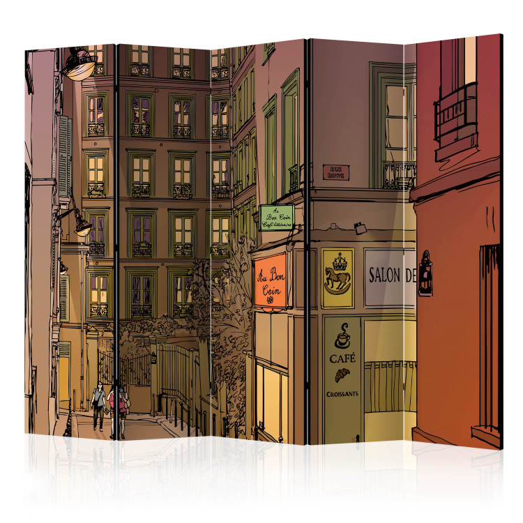 Room Divider Screen Dinner in Paris II (5-piece) - colorful street and architecture 133092