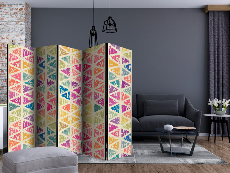 Room Divider Screen Letters and Triangles II (5-piece) - colorful geometric figures 133192 additionalImage 4