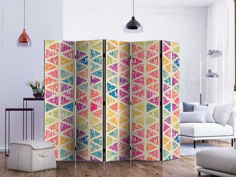 Room Divider Screen Letters and Triangles II (5-piece) - colorful geometric figures 133192 additionalImage 2