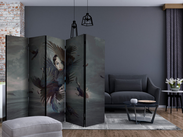 Folding Screen All in Feathers II (5-piece) - abstraction with a woman and birds 133392 additionalImage 4