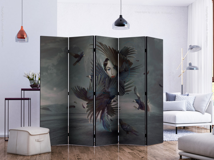 Folding Screen All in Feathers II (5-piece) - abstraction with a woman and birds 133392 additionalImage 2