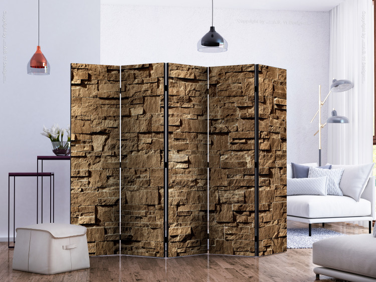 Room Divider Screen Stone Melody II (5-piece) - unique composition in brown background 133492 additionalImage 2