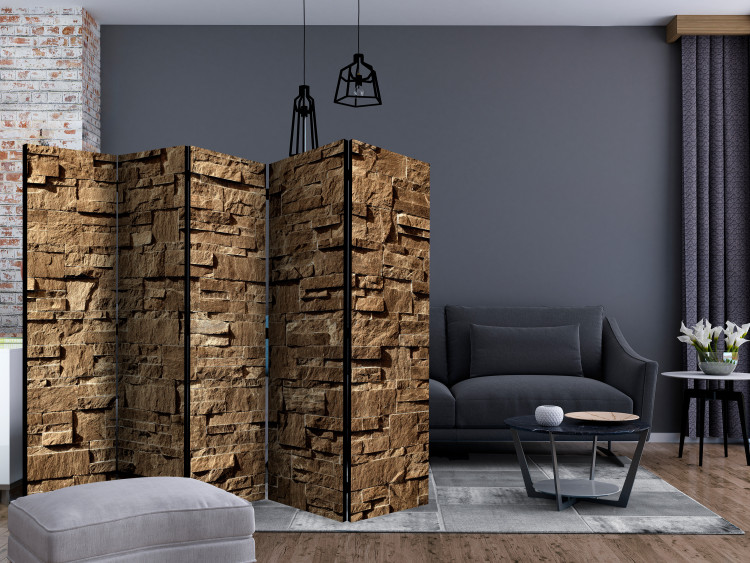 Room Divider Screen Stone Melody II (5-piece) - unique composition in brown background 133492 additionalImage 4