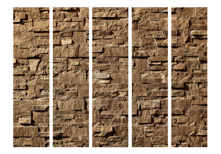 Room Divider Screen Stone Melody II (5-piece) - unique composition in brown background 133492 additionalImage 3