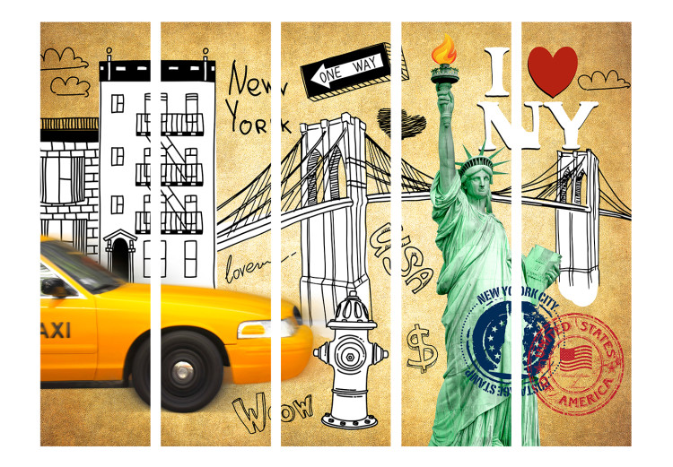 Room Separator One Way - New York II - yellow car and signs on a creative pattern 133792 additionalImage 3