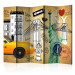 Room Separator One Way - New York II - yellow car and signs on a creative pattern 133792