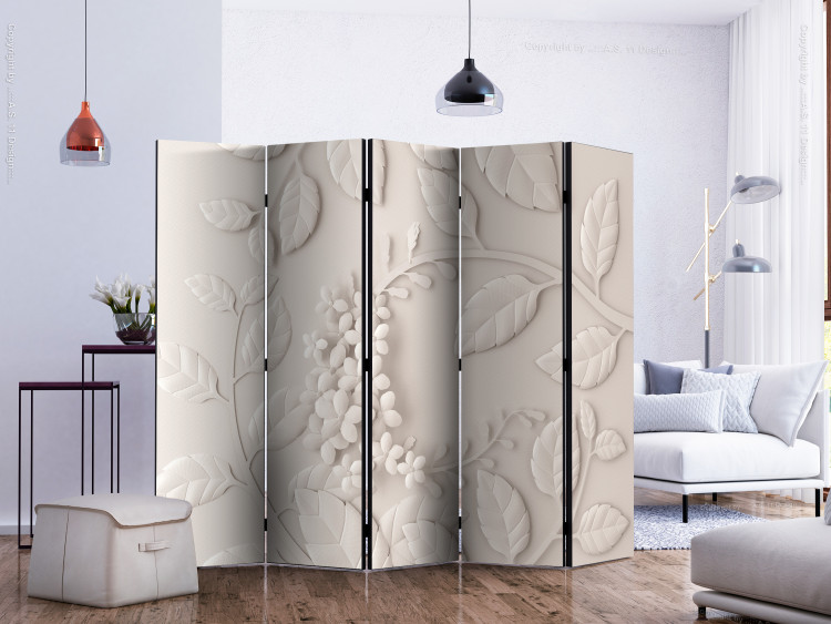 Room Divider Screen Paper Flowers (Cream) II - botanical patterns on a beige background 133892 additionalImage 2