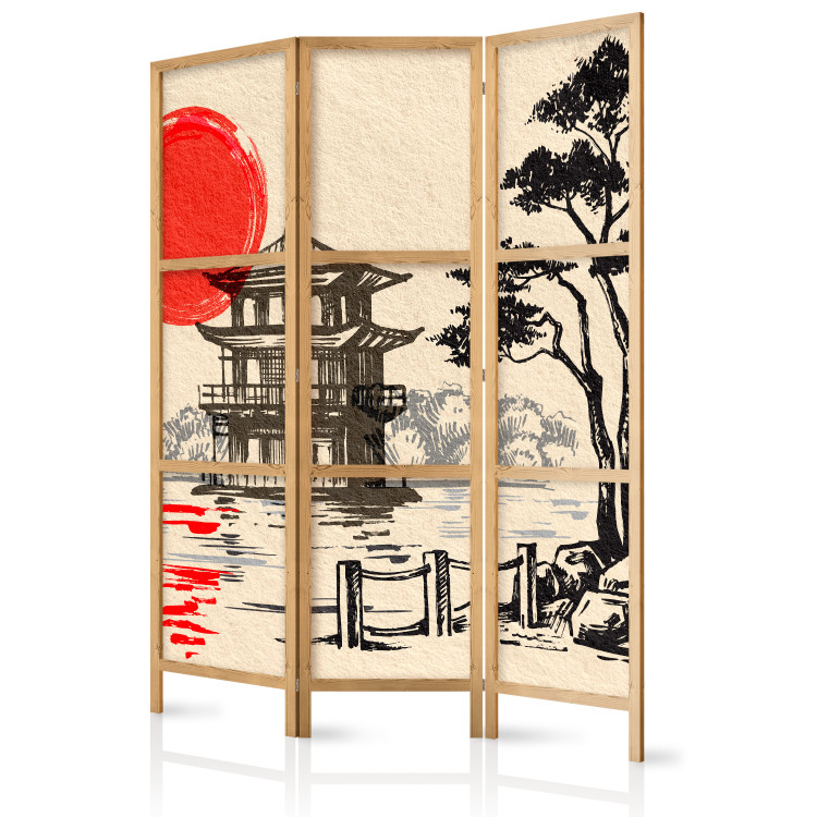 Folding Screen Cottage by the Pond (3-piece) - architecture of the Far East 134292 additionalImage 5