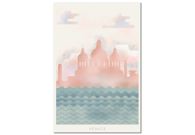 Canvas Venice on the waves - drawing image of the city center, roses and blue 134992